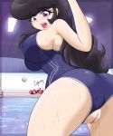  1girl armpits ass big_breasts black_hair breasts cogbrony female_only friendship_is_magic humanized my_little_pony octavia octavia_(mlp) octavia_melody one-piece_swimsuit open_mouth pool purple_eyes pussy pussy_slip school_swimsuit solo_female swimsuit tagme teeth wet 