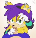  1girl 2016 anthro archie_comics bedroom_eyes breast_squish breasts clothing duo erection fur furry gloves green_eyes hair half-closed_eyes hedgehog looking_at_viewer male male/female mammal mina_mongoose mongoose open_mouth oral penis piercing purple_hair seductive sega sex sonic_(series) sonic_the_hedgehog sonic_the_hedgehog_(series) the_other_half yellow_fur 