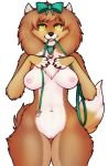  1girl 2016 alpha_channel anthro areola bow breasts canine collar collie digital_media_(artwork) dog furry leash leash_in_mouth mammal mattie_(theharmalarm) navel nipples nude porin portrait pussy ribbons simple_background standing thick_thighs three-quarter_portrait transparent_background yellow_eyes yellow_sclera 