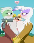  1girl 2016 anthro avian big_breasts black_sclera blue_eyes blush breast_squish breasts breasts_frottage digitaldomain123 equine erection eye_contact fan_character female/female friendship_is_magic furry gilda_(mlp) greta_(mlp) group gryphon heart horse huge_breasts larger_female male mammal my_little_pony orange_eyes outside penis pony precum size_difference smaller_male yellow_eyes 