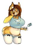  1girl alpha_channel amber_eyes anthro belly bottomless chubby clothed clothing collar crystal_(suishi) digital_media_(artwork) ear_piercing english_text eyewear feline furry glasses infected-ellis inner_ear_fluff legwear mammal midriff navel piercing plump pussy shirt simple_background slightly_chubby standing stockings text tiger torn_clothing torn_shirt transparent_background 