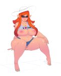  1girl bare_shoulders big_breasts breasts denim hat highres huge_breasts inkling jewelry legoman light_smile lips lm_(legoman) long_hair looking_at_viewer midriff milf nail_polish navel necklace nintendo nipples older partially_visible_vulva plump pointy_ears red_eyes red_hair sandals simple_background sitting sketch solo splatoon thick_thighs thighs uncensored 