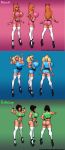 3girls adult aged_up bimbo black_hair blonde_hair blossom_(ppg) blue_eyes bob_cut bubbles_(ppg) buttercup_(ppg) cartoon_network green_eyes huge_breasts john_persons multiple_girls powerpuff_girls red_eyes red_hair siblings sisters the_pit tied_hair twintails
