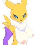  &amp;#36229;&amp;#32026;&amp;#23567;&amp;#23432;&amp;#40372; 1girl 1girl anthro areola black_sclera blue_eyes blush breasts digimon fur furry high_res looking_at_viewer nipples renamon simple_background white_background white_fur yellow_fur 