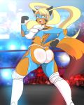  1girl 1girl ass big_ass capcom cosplay furry leotard looking_back mask pose rainbow_mika revealing_clothes street_fighter tail 