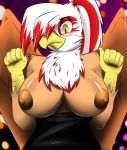  1girl 1girl 2016 absurd_res anthro areola avian beak big_breasts blush breasts clothed clothing fan_character furry gryphon high_res huge_breasts john_sheppard my_little_pony nipples talisa_pierce wings 