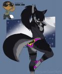  1girl anthro artz batman_(series) blue_eyes canine clothed clothing dc dc_comics furry high_heels high_res invalid_color male mammal panties ryleemynx simple_background smirk solo_focus topless underwear weapon wolf 
