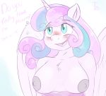  1girl 2016 ? aged_up anthro anthrofied areola big_breasts blush breasts chest_tuft dialogue english_text equine female female_only flurry_heart_(mlp) friendship_is_magic furry hair horn john_sheppard mammal multicolored_hair my_little_pony nipples open_mouth simple_background solo text tuft two_tone_hair white_background winged_unicorn wings 