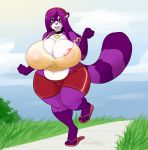  1girl 1girl anthro areola big_breasts breasts cleavage clothed clothing daigo footwear furry high_res huge_breasts looking_at_viewer mammal nipples overweight raccoon sandals shina_(daigo) 