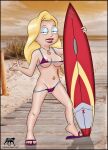 1girl american_dad beach bikini breasts cowabunga erect_nipples female_only flip_flops hayley_smith luberne micro_bikini photo_background shaved_pussy surfboard thighs tropicoboy
