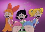 3girls ass big_ass black_hair blonde_hair blossom_(ppg) blue_eyes bob_cut bow bubbles_(ppg) buttercup_(ppg) cartoon_network dat_ass green_eyes hypnosis long_hair mind_control multicolored_eyes multiple_girls orange_hair powerpuff_girls red_eyes red_hair scobionicle99 short_hair siblings sisters tied_hair twintails