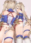 1boy 1girl bare_shoulders blonde_hair bradamante_(fate) detached_sleeves fate/grand_order female_focus from_behind high_resolution leotard_aside long_hair looking_back looking_down nekotewi open_mouth solo_focus spread_anus stockings twin_tails uncensored