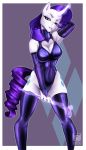  1girl 2016 anthro anthrofied border clothed clothing cutie_mark dominatrix equine friendship_is_magic furry glowing hair hand_behind_head high_res horn legwear long_hair looking_at_viewer magic mammal mentalstar my_little_pony purple_hair rarity riding_crop stockings unicorn whip white_skin 