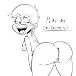  1girl anus ass bent_over breasts ear_rings freckles hairless_pussy looking_back luna_loud monochrome mooning nickelodeon nipples nude pussy scobionicle99 smile the_loud_house white_background wide_hips 