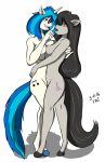  2016 2girls anthro anthrofied black_hair breast_squish breasts breasts_frottage duo earth_pony equine eye_contact eyewear female/female friendship_is_magic furry grin hair hand_behind_back high_res horn horse hugging long_hair mammal multicolored_hair my_little_pony nude octavia open_mouth pony purple_eyes red_eyes sailoranna sideboob simple_background sunglasses two_tone_hair unicorn vinyl_scratch yuri 