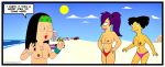 american_dad amy_wong beach bikini_bottom breasts crossover dutchman12345 futurama hayley_smith panties topless turanga_leela 