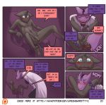  anal anthro blush clothing comic dialogue dickgirl dragon feline furry intersex intersex/male james_howard lab_coat lying male mammal nude on_back oral patreon purple_skin rimming scalie sex size_difference sweater 