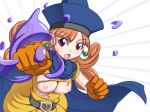  1girl alena_(dq4) breasts cape caryo chunsoft dragon_quest dragon_quest_iv dress enix gloves hat nanashino nipples red_eyes red_hair skirt slime slime_(dragon_quest) solo sweatdrop torn_clothes yellow_dress yellow_skirt 