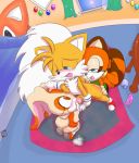  1boy 2girls af-js anthro cream_the_rabbit fellatio marine_the_raccoon miles_&quot;tails&quot;_prower multiple_tails oral sega sonic_(series) sonic_team tail 