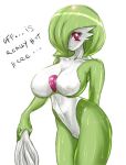  blush breasts gardevoir green green_hair nintendo pokemon red_eyes sweat white_background 