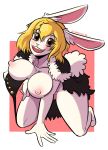  1girl 1girl absurd_res anthro blonde_hair bottomless breasts brown_eyes capaoculta cape carrot_(one_piece) clothed clothing furry hair high_res lagomorph leporid mammal nipples one_piece rabbit smile topless white_body 