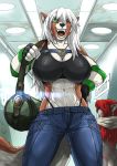abs anthro big_breasts breasts canine clothing duo fangs furry huge_breasts inside jewelry link2004 mammal muscular necklace nipple_bulge one_eye_closed open_mouth panties smile solo_focus teeth tongue underwear wolf