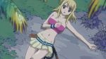  1girl :o babe bare_shoulders big_breasts black_eyes blonde blonde_hair breasts fairy_tail long_hair lucy_heartfilia midriff one_side_up open_mouth scared shy strapless tubetop 