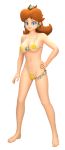  1girl 3d bikini blue_eyes earrings female female_human female_only flower_earrings hanxulz long_hair looking_at_viewer mostly_nude princess_daisy standing super_mario_bros. transparent_background 
