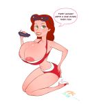  annie_hughes big_breasts bikini breasts cleavage female lotion milf smile solo swimsuit tease the_iron_giant turk128 