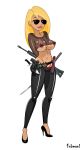 1girl breasts female_only fnbman full_body high_heels kim_possible leggings nipples see-through sunglasses thighs thong vivian_porter weapon