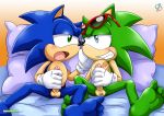  2boys archie_comics bbmbbf bed blush grin looking_at_each_other masturbation mobius_unleashed multiple_boys palcomix penis pillow rear_deliveries scourge_the_hedgehog sega sonic_(series) sonic_the_hedgehog sonic_the_hedgehog_(series) yaoi 