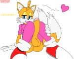  1girl 2016 anthro canine darksorm erection fox furry girly habbodude heart highres male mammal miles_&quot;tails&quot;_prower mostly_nude penis sega simple_background smile testicles white_background 