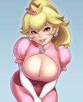  1girl big_breasts breasts cleavage insanely_hot looking_at_viewer maou_alba nintendo princess_peach smile super_mario_bros. 
