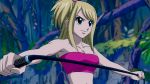  1girl babe bare_shoulders big_breasts black_eyes blonde blonde_hair breasts fairy_tail long_hair lucy_heartfilia midriff one_side_up smile strapless tubetop 