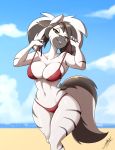  1girl 2016 anthro armpits belly bikini breasts brown_eyes cleavage clothed clothing equine fan_character furry highres looking_at_viewer mammal midriff my_little_pony navel skecchiart stripes swimsuit wide_hips zebra 