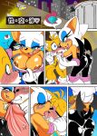  1girl 2014 anthro areola ass bat big_ass big_breasts blush breasts canine cleavage clothed clothing comic duo erect_nipples erection flashing fox furry heart highres kissing male mammal michiyoshi miles_&quot;tails&quot;_prower nipples penis rouge_the_bat saliva saliva_string sega 