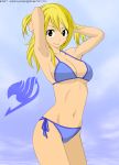  1girl alluring art babe bare_shoulders bikini blonde blonde_hair blue_bikini blue_swimsuit breasts brown_eyes fairy_tail long_hair looking_at_viewer lucy_heartfilia pose swimsuit thecoldtrojan thecoldtrojan_(artist) 