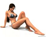 1_female 1_girl 3d barefoot bikini brown_hair female female_only hair human human_only lara_croft long_hair looking_at_viewer mostly_nude navel nicobass_(artist) sitting solo tomb_raider white_background
