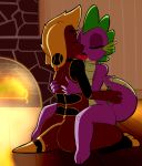  2015 anthro canine dog dragon duo fire fireplace french_kissing friendship_is_magic furry girly high_res kissing male male/male mammal my_little_pony saurian_(artist) scalie spike_(mlp) tongue 