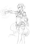  1girl aigis cleavage_cutout cosplay cutesexyrobutts fire_emblem midriff monochrome persona persona_3 robot short_hair simple_background sketch tharja 