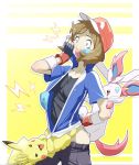  blue_eyes brown_hair cap cosplay covered_mouth forced gloves hat materclaws materclaws_(artist) pikachu pokemon pokemon_(anime) pokemon_(creature) pokemon_xy pokemon_xyz satoshi_(pokemon) satoshi_(pokemon)_(cosplay) scared serena serena_(pokemon) sylveon thunder undressing unzip unzipping 