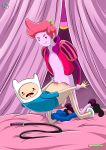  2boys adventure_time anal_sex animal_hat chest crown erection finn_the_human foreskin light_skin penis pink_hair pink_skin prince_gumball rear_deliveries shirt shoes socks whip yaoi 