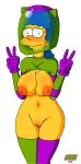  breasts double_v gkg marge_simpson nipples pussy the_simpsons thighs v white_background yellow_skin 