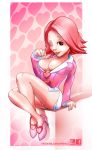  ace_attorney april_may big_breasts breasts brown_eyes cleavage pink_hair shouchiku_umeyo wink zaphrozz zaphrozz_(artist) 