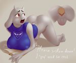  1girl abdominal_bulge absurd_res anthro book boss_monster breasts caprine clothed clothing english_text furry goat high_res human kinkyfolk_(artist) male male/female mammal nipple_bulge nipples partially_clothed penetration penis pussy red_eyes simple_background text toriel undertale vaginal vaginal_penetration video_games 