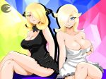  2girls big_breasts breasts cleavage crossover cynthia dalley-le-alpha_(artist) multiple_girls pokemon princess_rosalina shirona_(pokemon) super_mario_bros. 