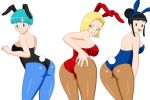  3_girls 3girls android_18 animal_ears artist_request ass bent_over bulma bulma* bulma_brief bunny_ears bunnysuit chichi dragon_ball_z female_only multiple_girls source_request 