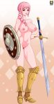  big_breasts breasts female kyoffie nipples nude one_piece pussy rebecca_(one_piece) shield solo sword weapon 