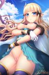  blonde_hair blue_eyes breasts_out_of_clothes breasts_outside erect_nipples long_hair medium_breasts no_panties pointed_ears princess_connect!_re:dive sasaki_saren uncensored wind_lift 