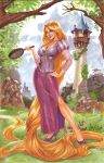 1girl big_breasts blonde_hair blue_eyes breasts cleavage disney dress elias_chatzoudis female female_only hand_on_hip non-nude rapunzel smile solo solo_female tangled very_long_hair